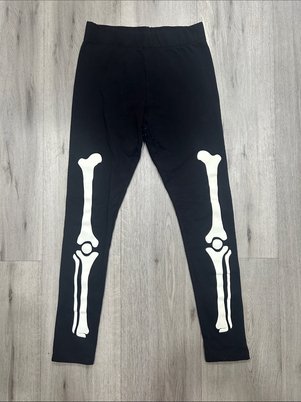 Womens Black Leggings with White Glow in the Dark Skeleton Print size small/md